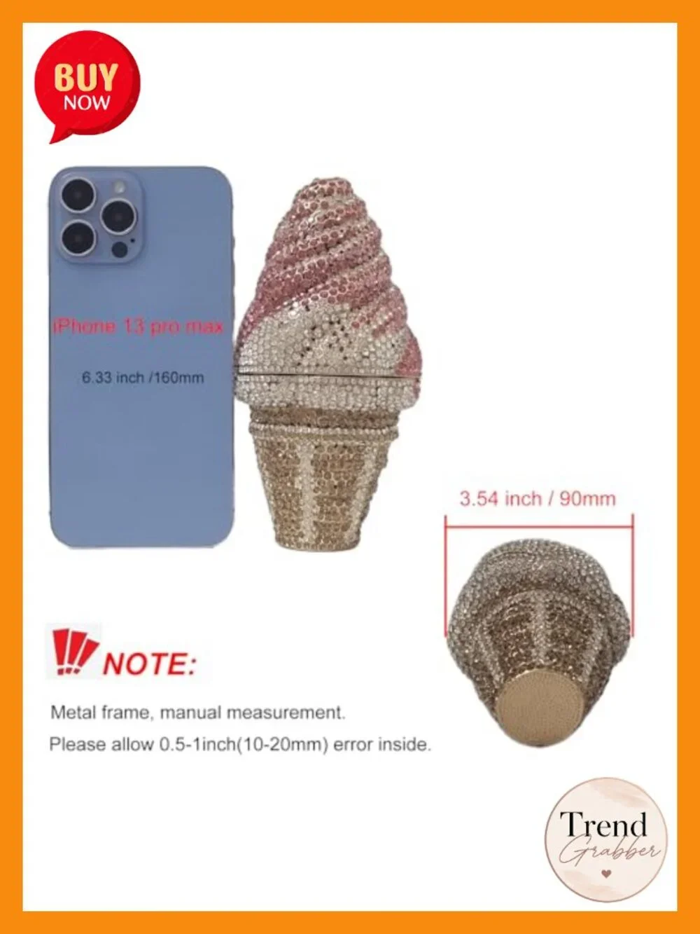 Ice Cream Diamond Clutch Evening Bag Rhinestone Crystal Purse for Women Party